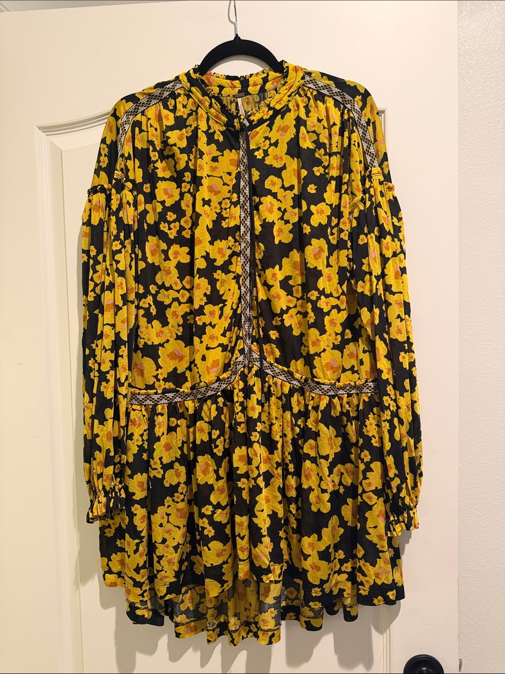 Free People Love Letter button dress black and yellow floral size small - Picture 7 of 10